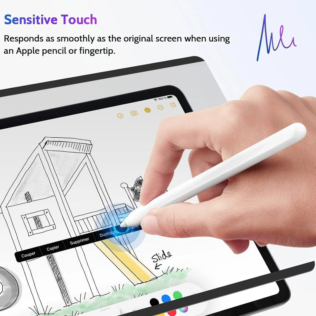 Magnetic iPad privacy screen protector with PET film and storage clip for multiple iPad models