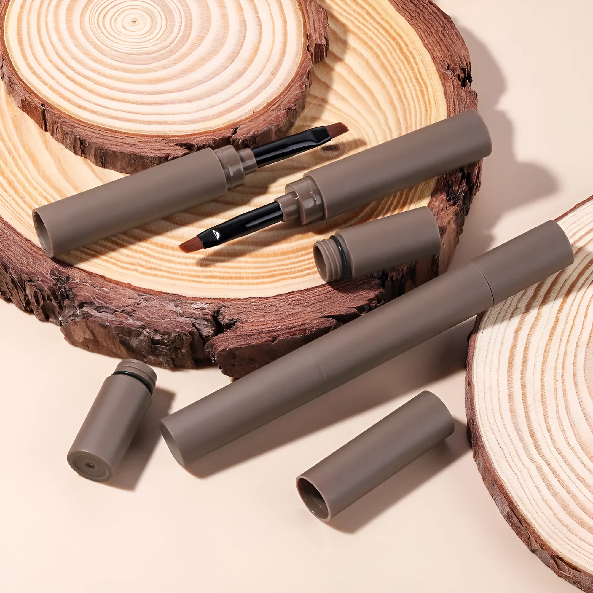 Double-headed eyebrow cream with pencil and powder ends in a choice of five natural shades