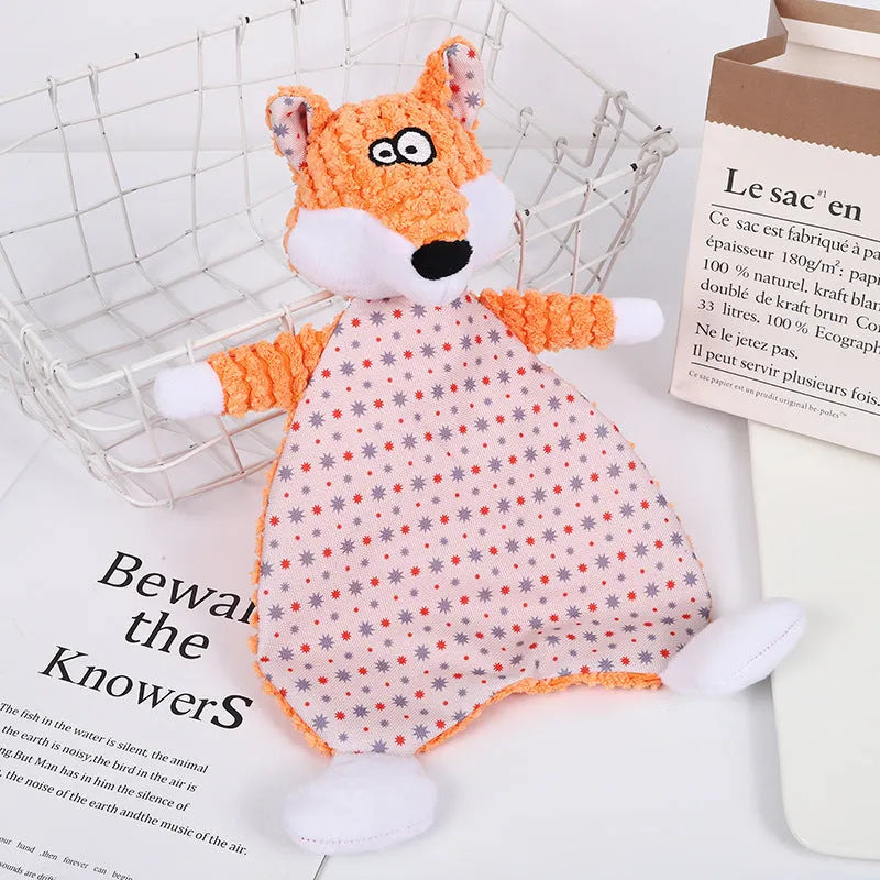 Brown velvet fox elephant pet toy with crinkly paper sound effects inside for cats and dogs