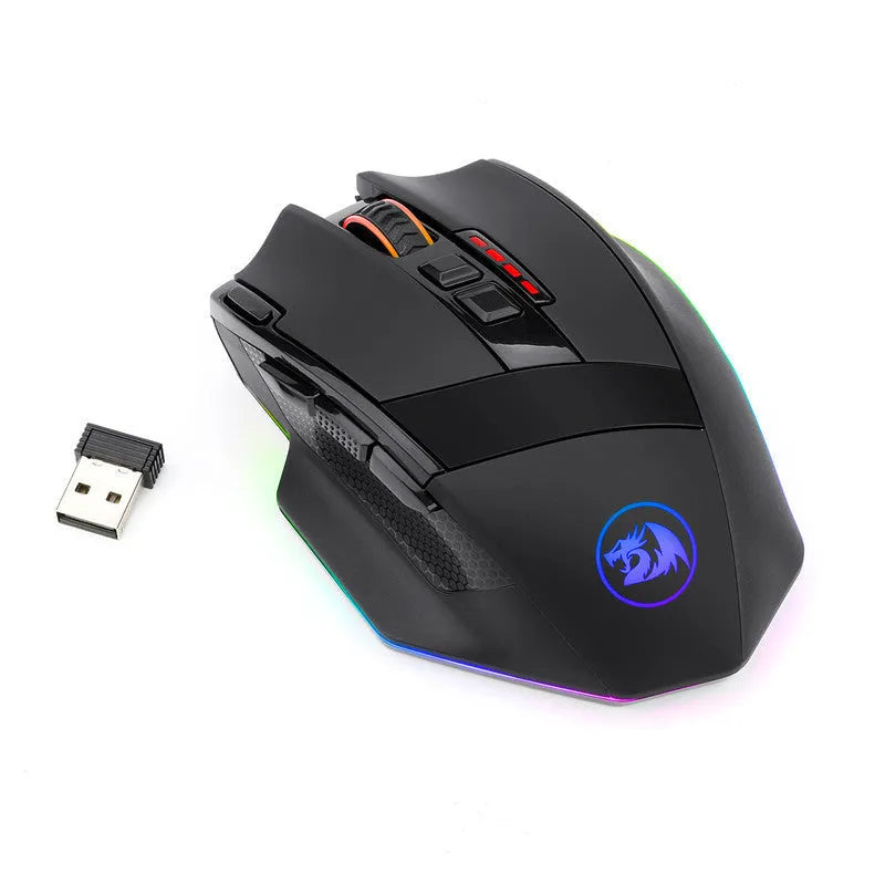 Black Redragon M801P gaming mouse with nine buttons, wireless and wired dual mode connectivity