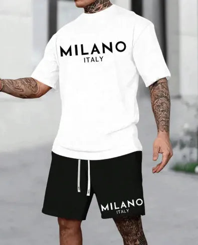 Polyester short sleeve suit with round neck and matching shorts in five colour options