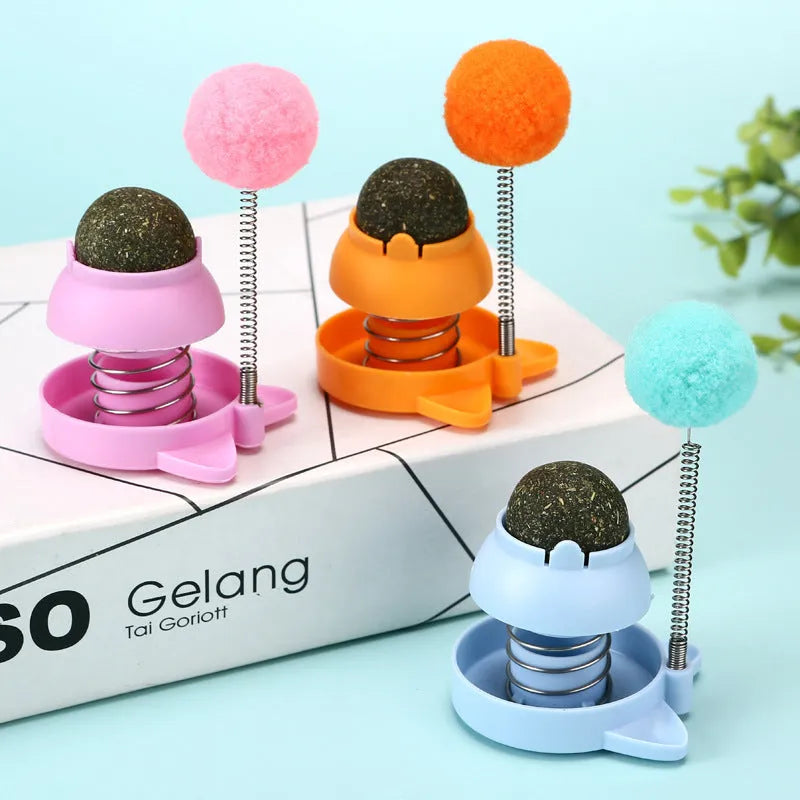 55mm mint-scented cat toy ball with self-moving mechanism in blue, orange and pink colour options