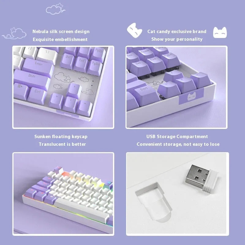 Wireless Bluetooth mechanical keyboard with metal construction in purple or blue colour options