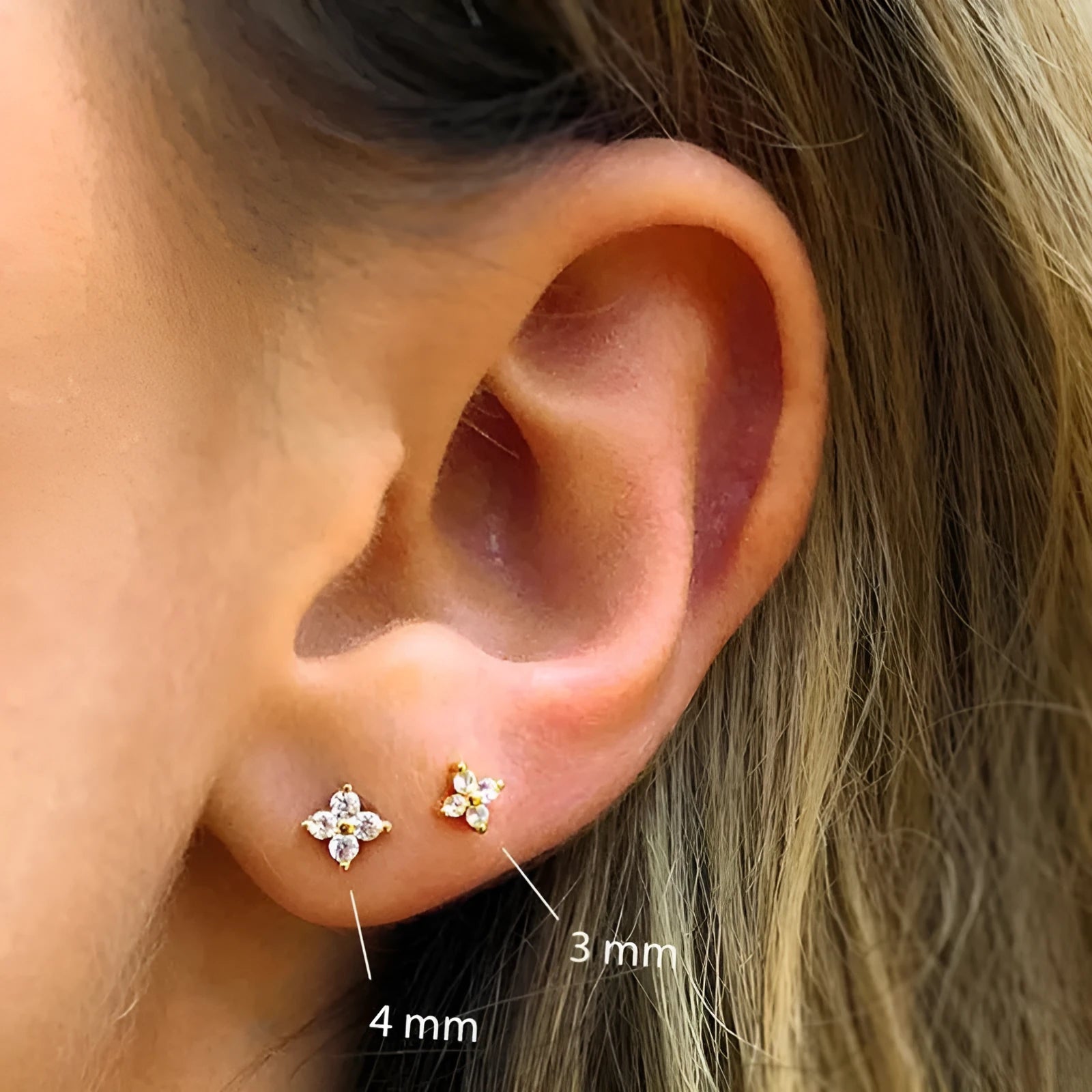 S925 sterling silver stud earrings with geometric petal crystal flowers in golden or platinum plating