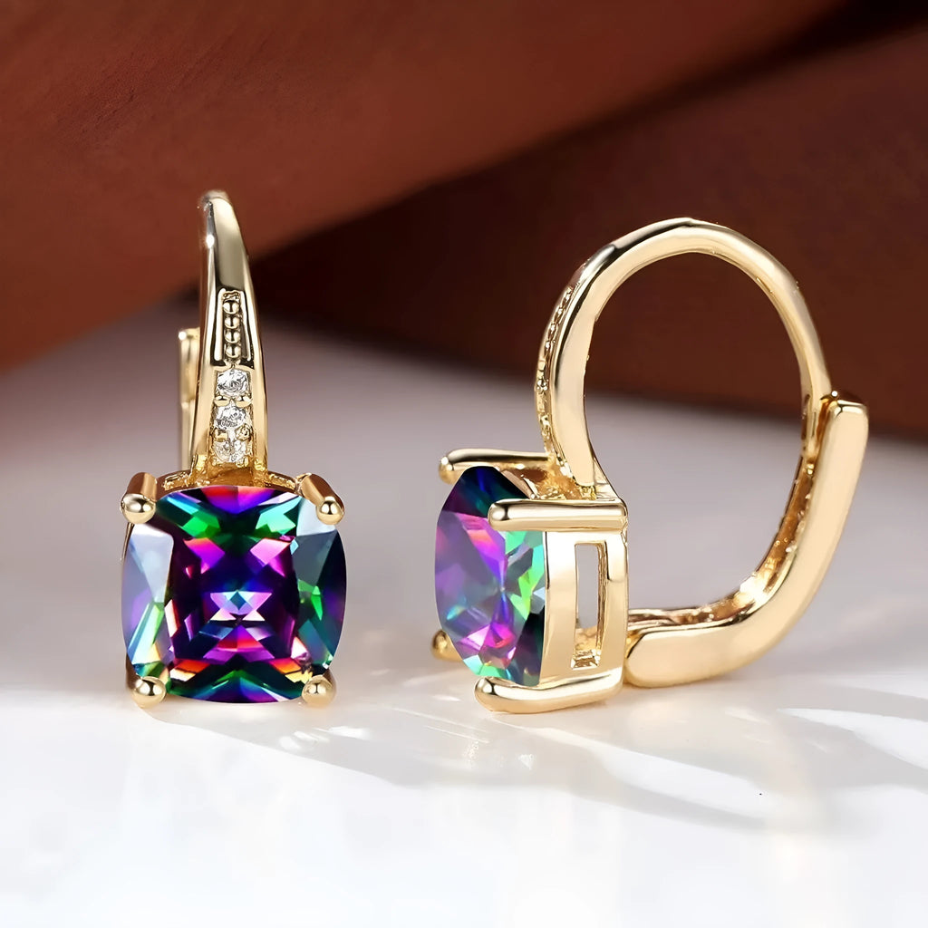 Square geometric ear clip earrings with quadrilateral angles and electroplated gold finish