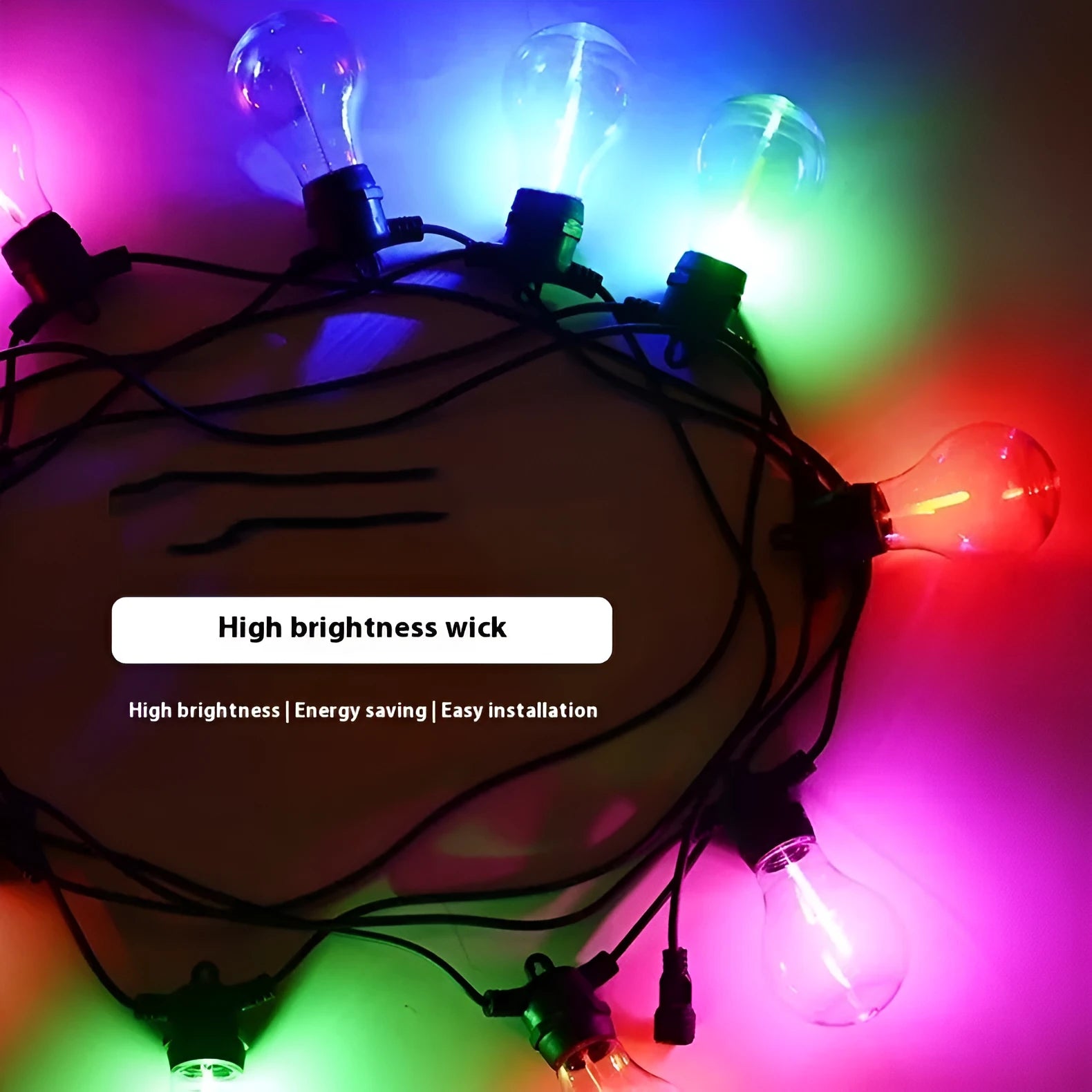 Outdoor decorative string lights with 10 LED bulbs on 5 metre waterproof cable