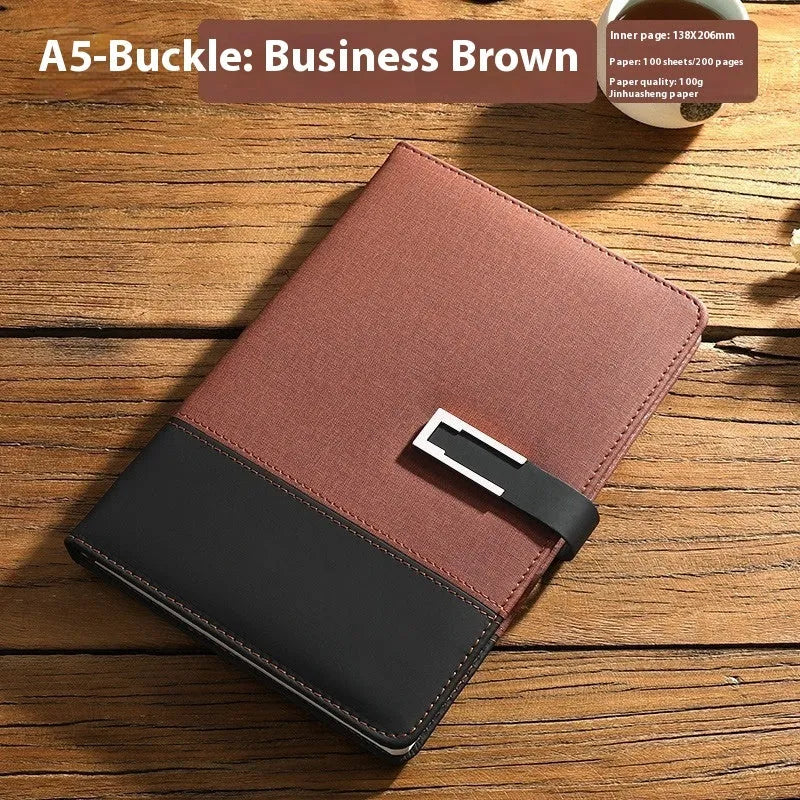 A5 soft leather notebook in business brown colour with pu cover and wood-free paper pages