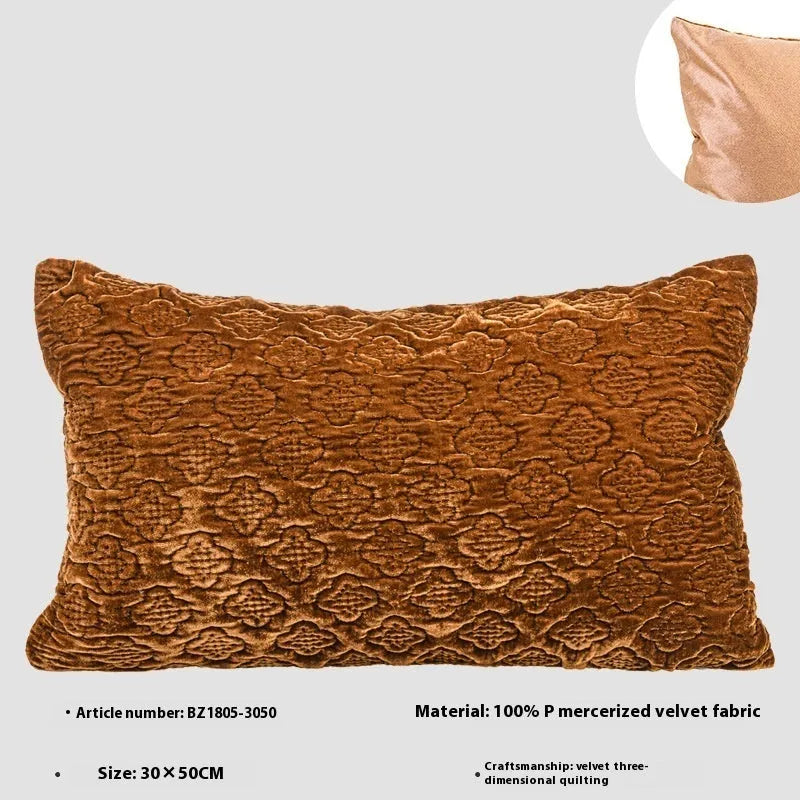 Brown gold antique Chinese style quilted cushion pillow with three-dimensional pattern