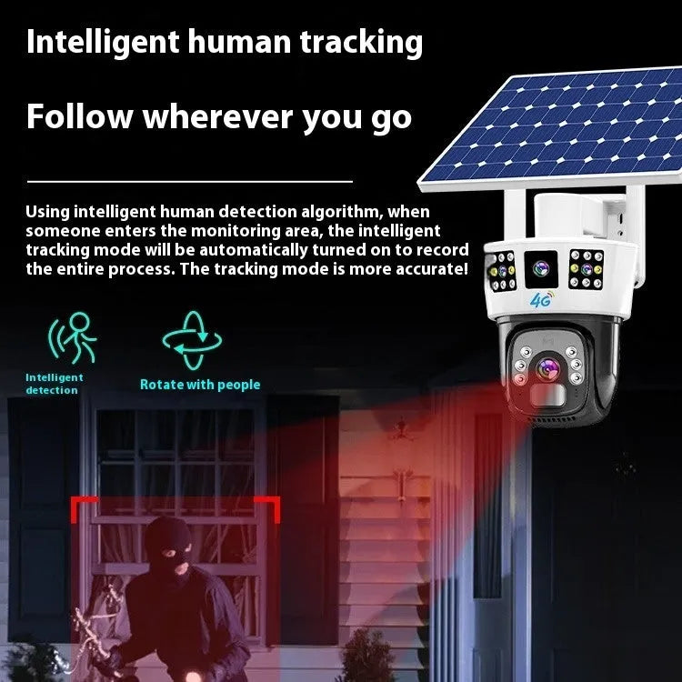 Solar surveillance camera with three-screen display and 4MP resolution