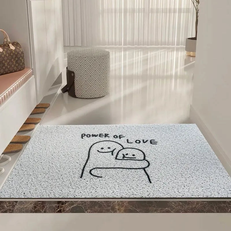 Square PVC floor mat with cartoon Mr Big Nose face and geometric pattern on a grey background.