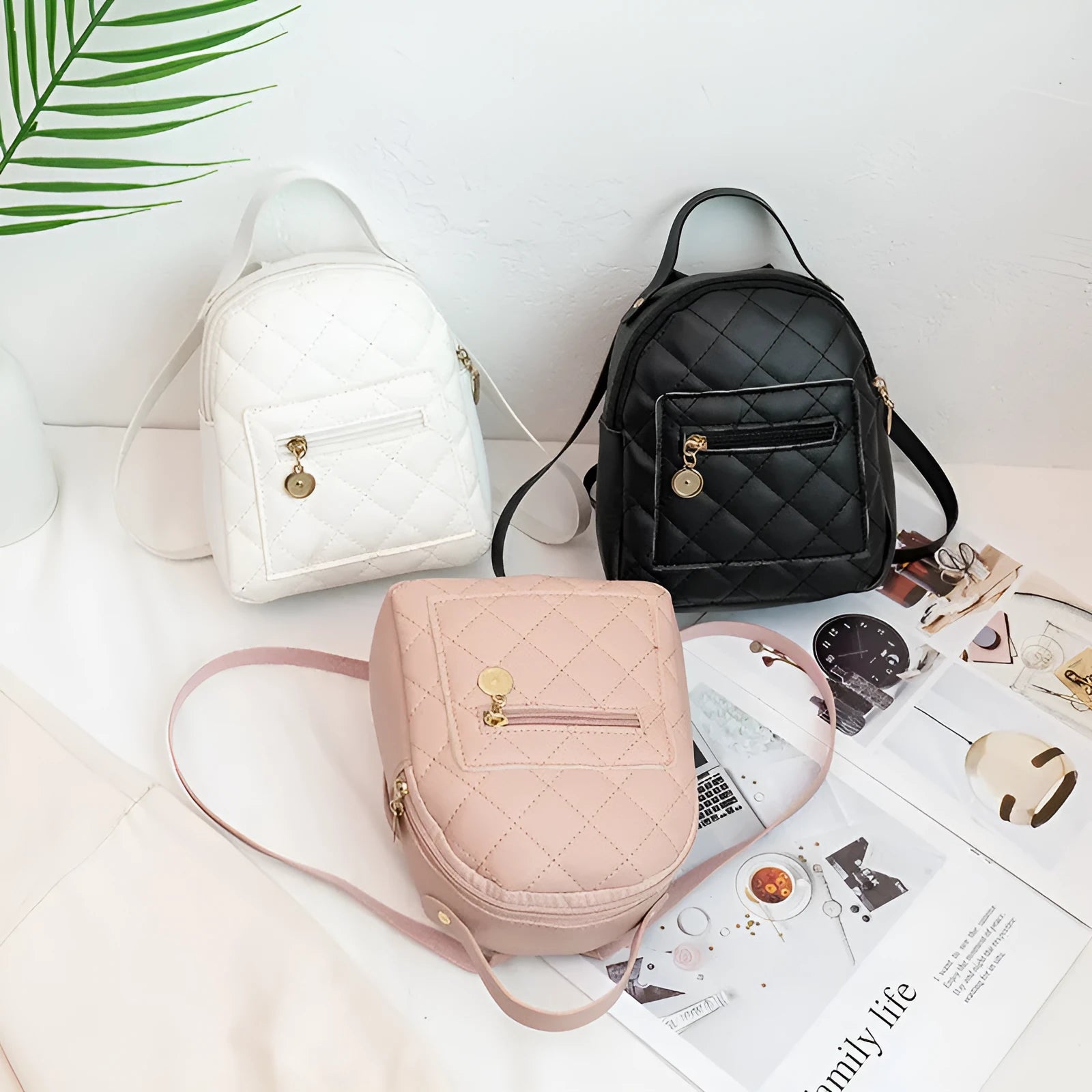 Girls' Korean style embroidered hard bookbag backpack in black, pink or white colours