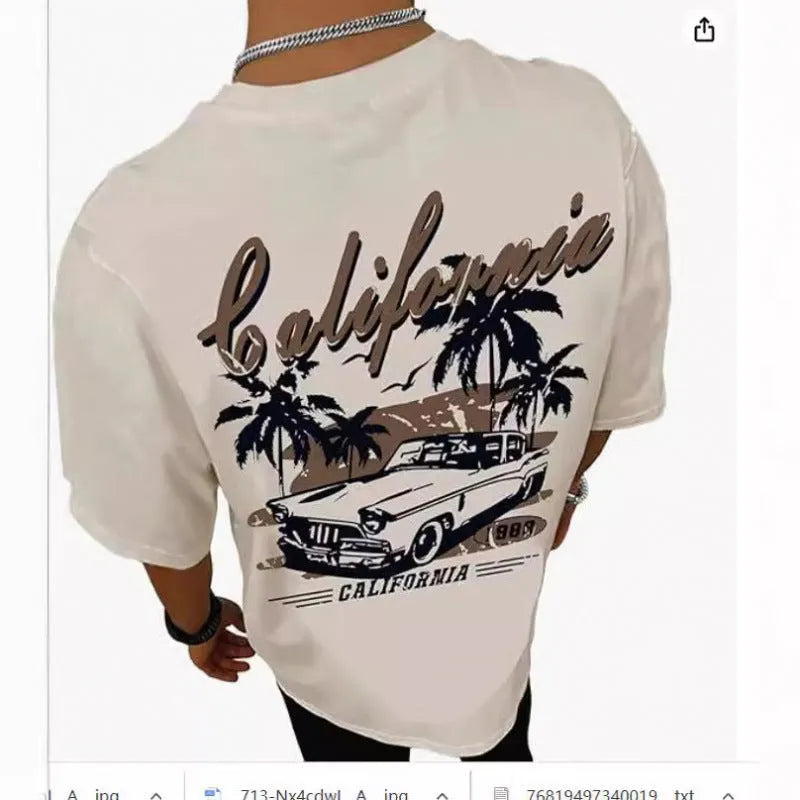 Men's printed street short-sleeved sports T-shirt in polyester fabric with digital pattern design