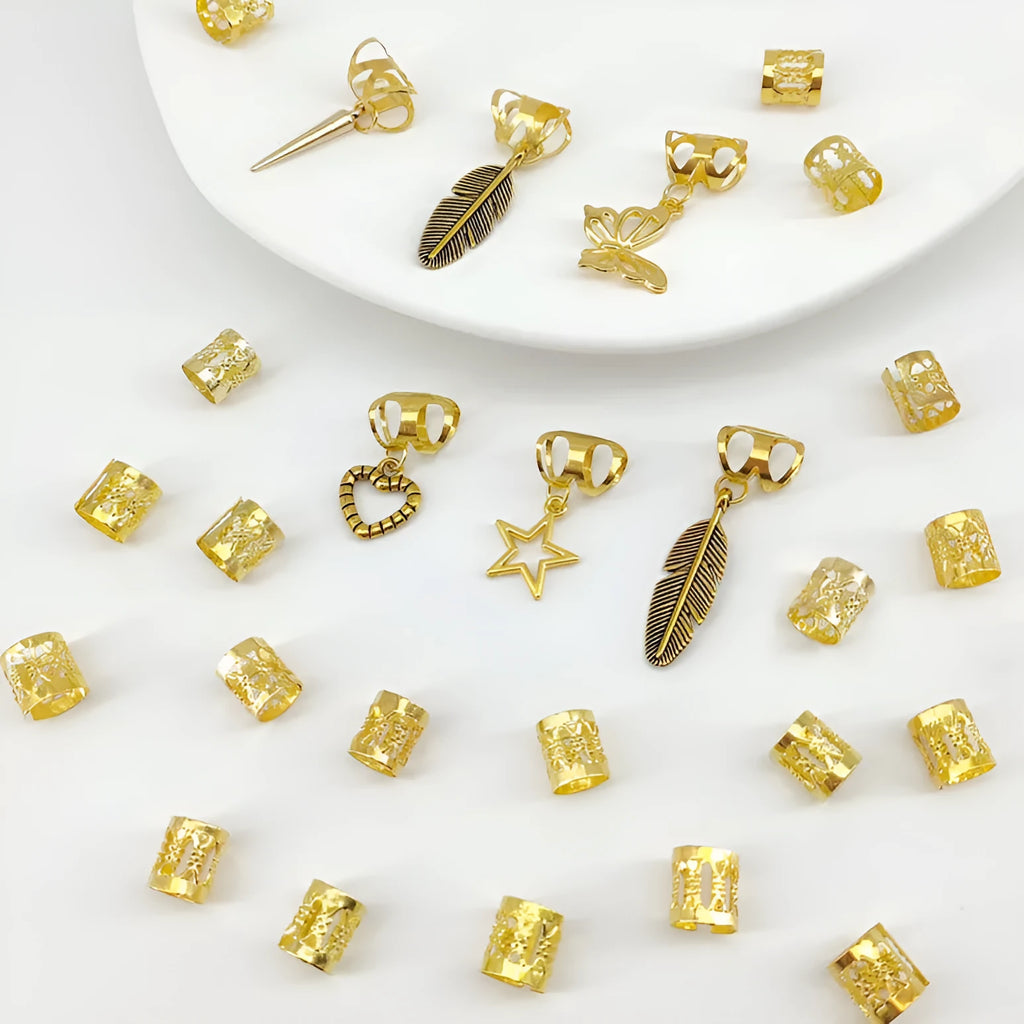 26-piece antique dirty braid hair rings with leaves design in gold or silver colour