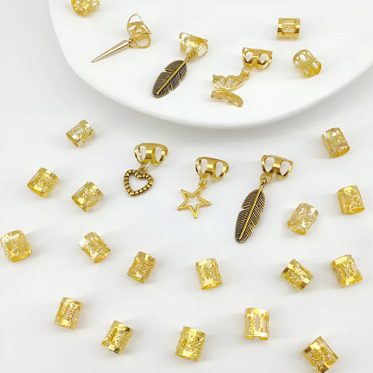 26-piece antique dirty braid hair rings with leaves design in gold or silver colour