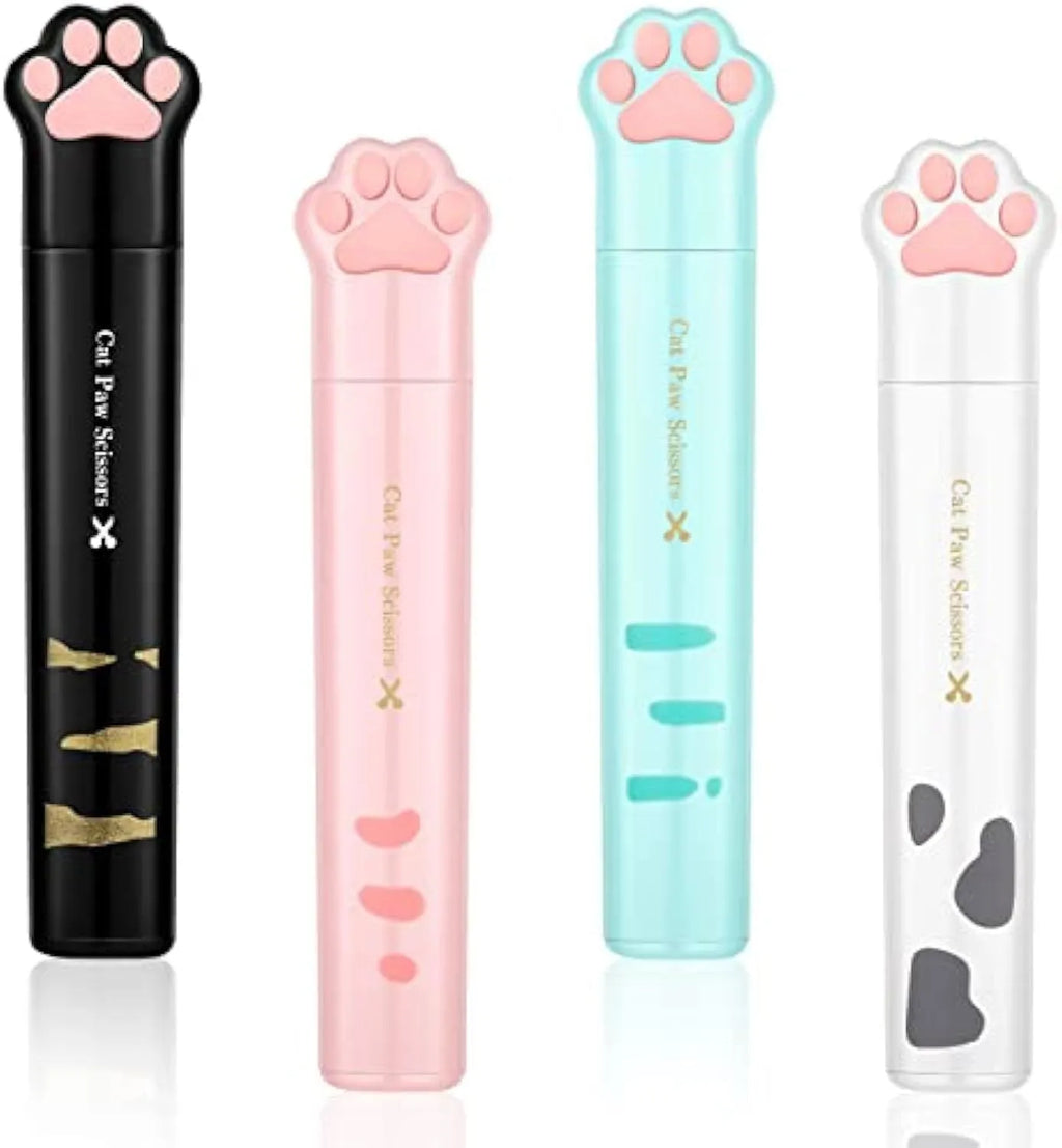 Mini folding scissors with cat paw design in pink, white, black, or blue colours