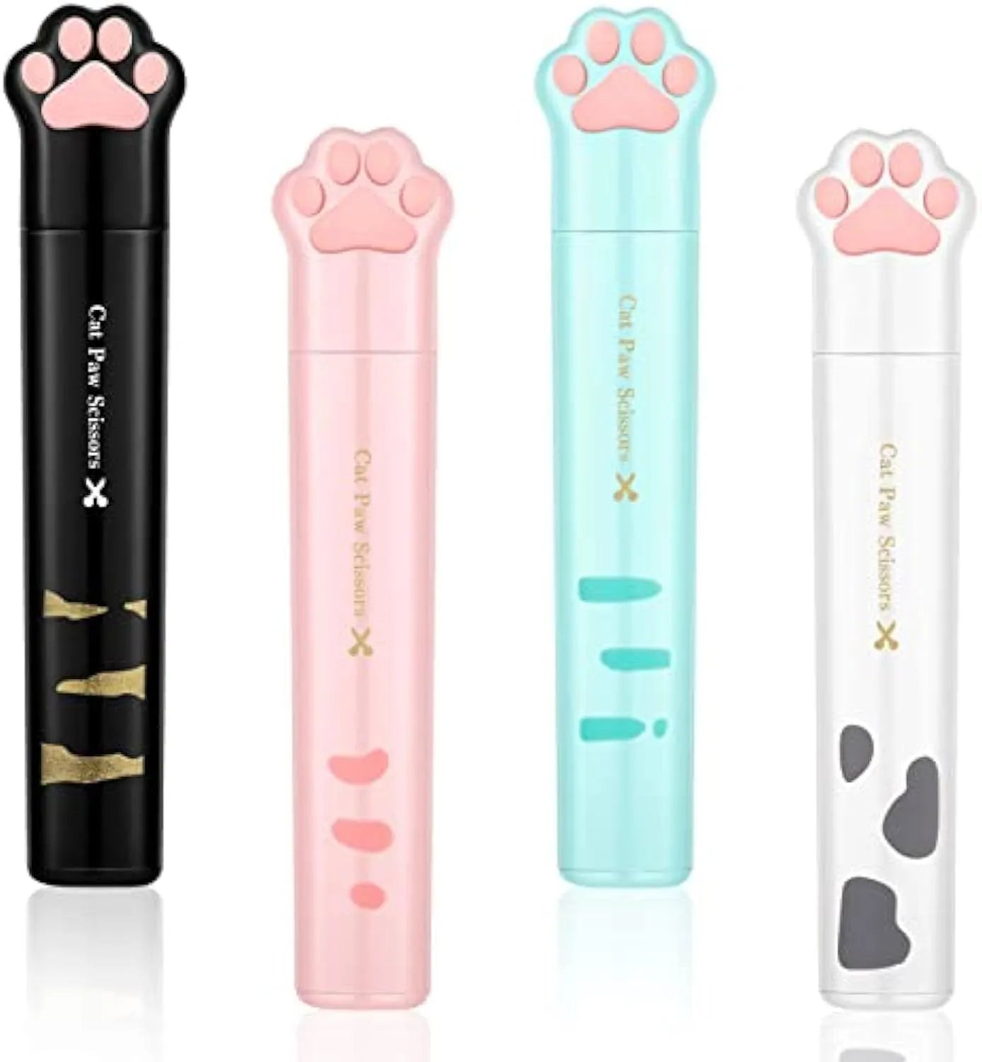 Mini folding scissors with cat paw design in pink, white, black, or blue colours
