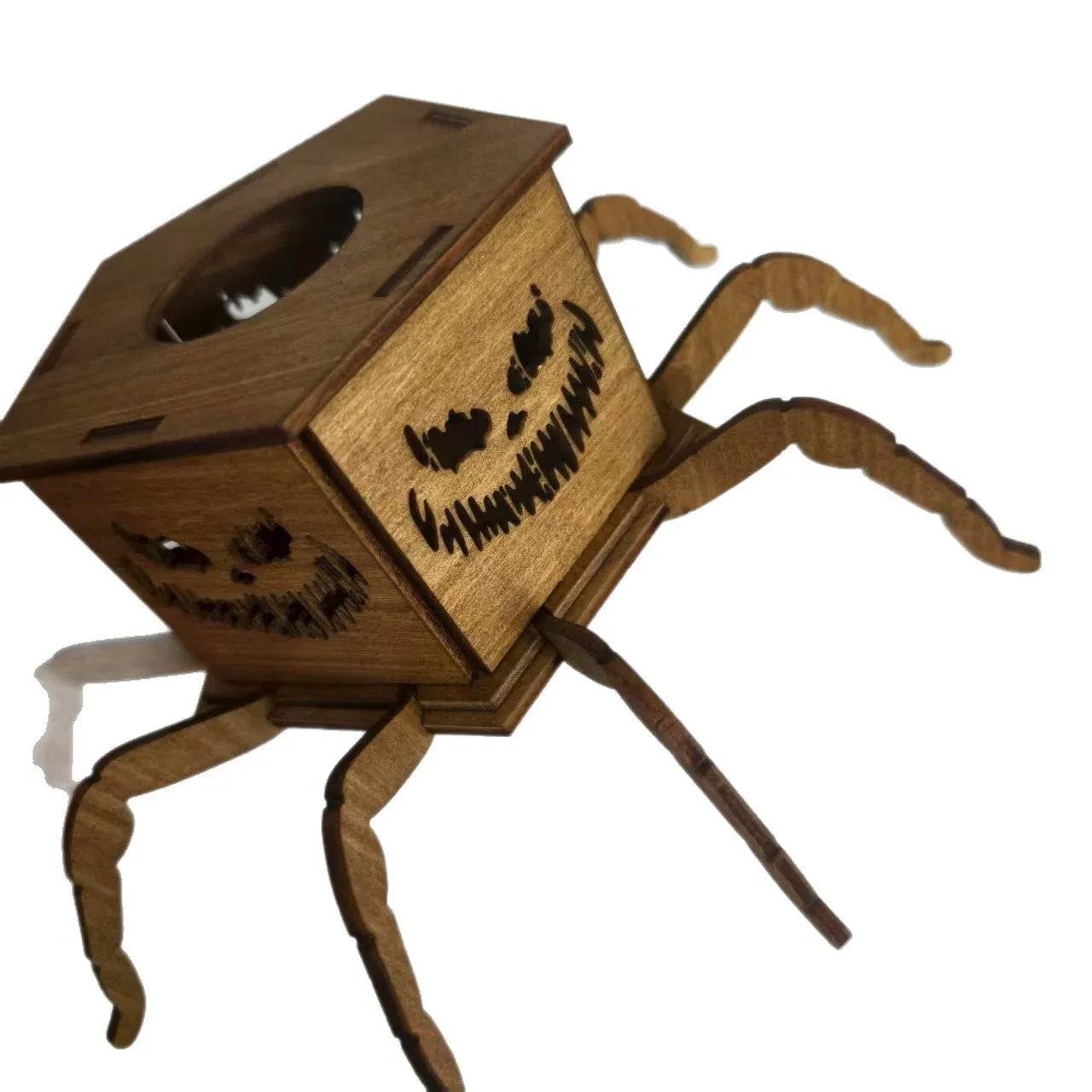 Wooden spider mini lantern candlestick Halloween decoration measuring 21 by 8.5 cm