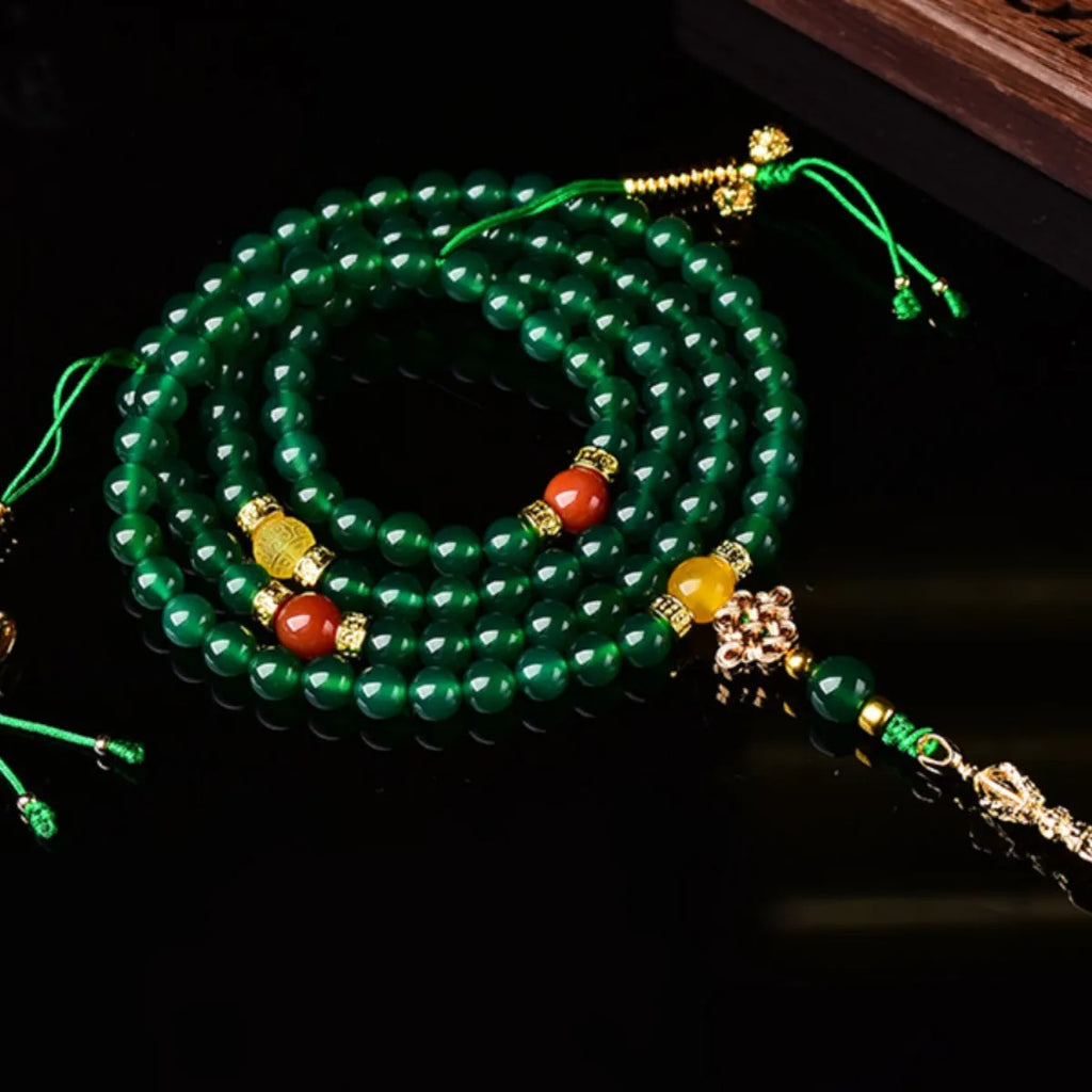 Brazilian natural green agate multi-circle bracelet for men and women on a wrist