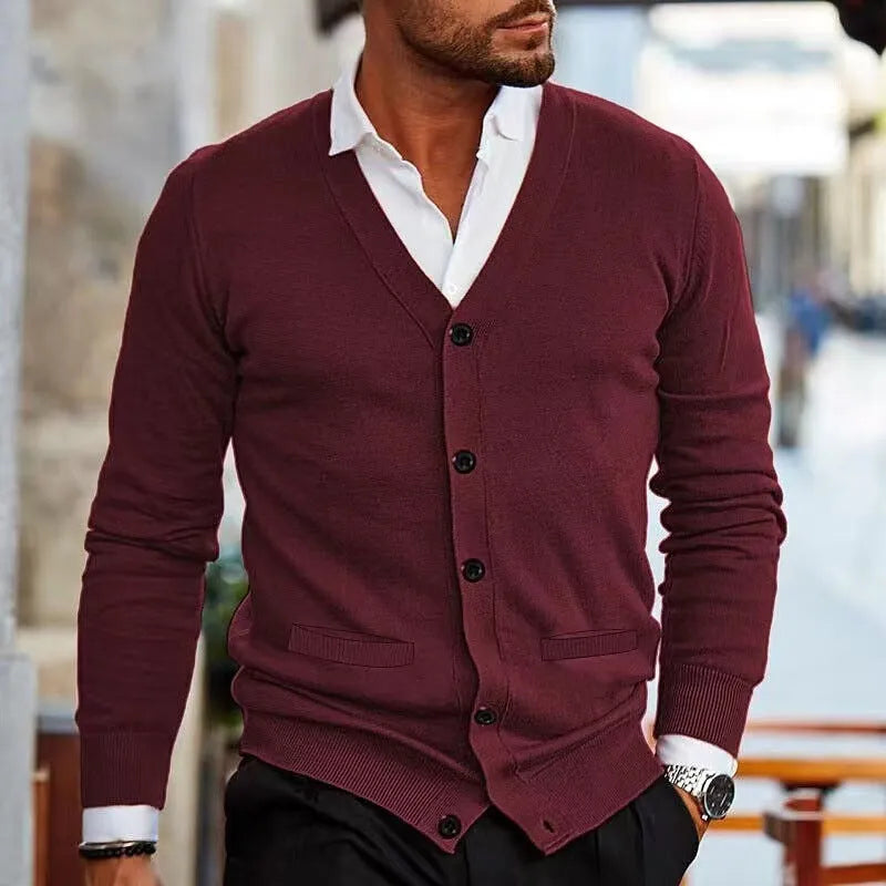 Men's slim fit acrylic cardigan sweater coat for autumn wear in various colours