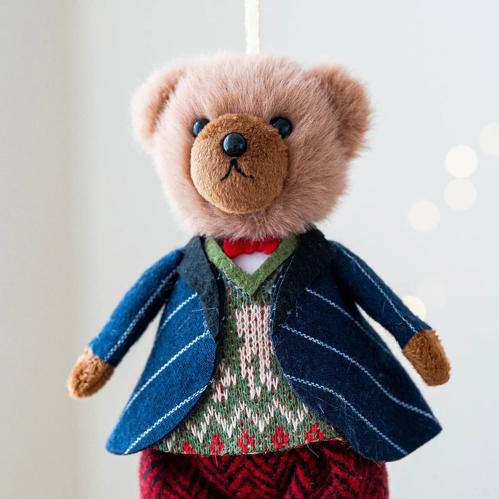 Cartoon plush bear doll in cotton suit plaid outfit, available as gentleman or princess character