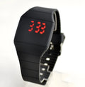 Square electronic watch with touch screen display showing time and date on PU strap