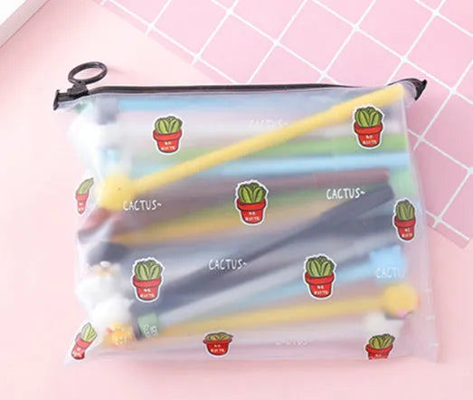 Marvel series cartoon cactus pen set with 20 black 0.5mm pens in plastic case