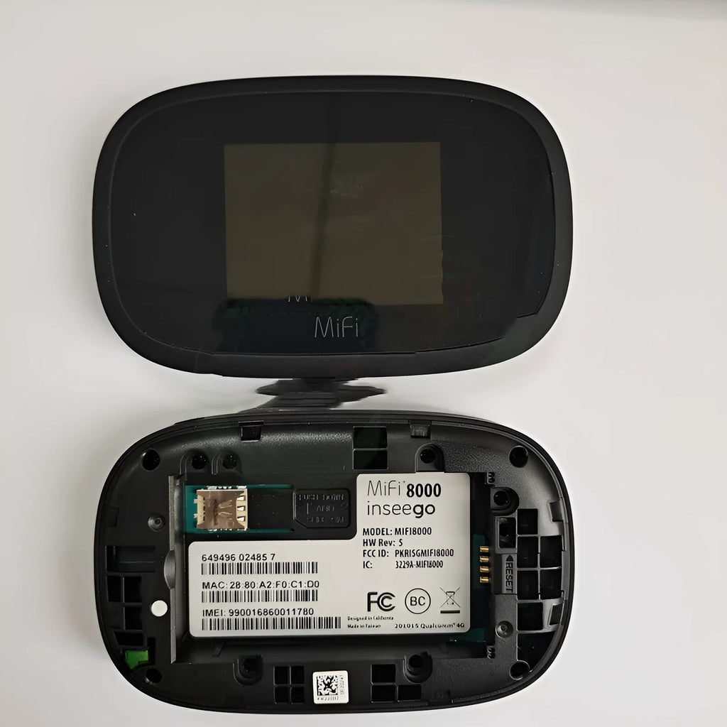 Black Mifi8000 4G portable wireless router with compact 10x20x3 cm dimensions