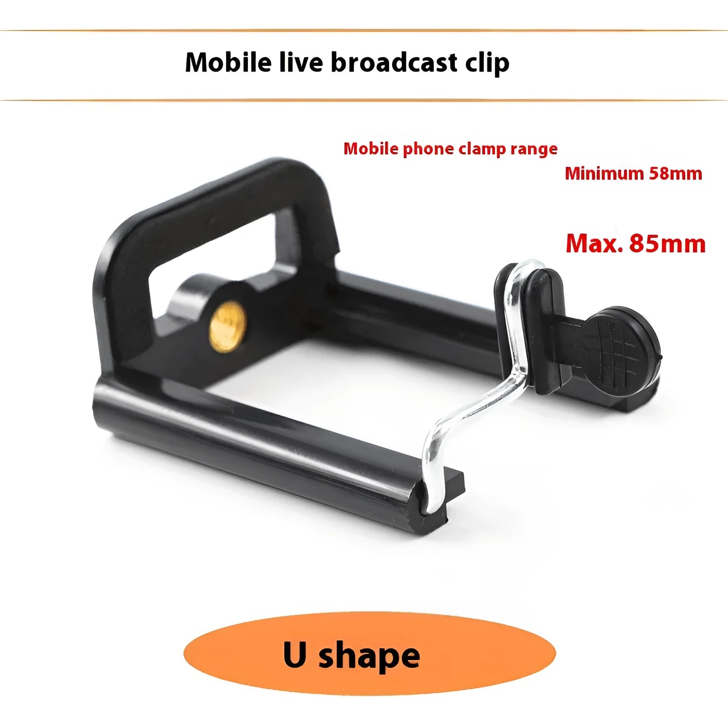 Black plastic U clip mobile phone holder with adjustable hose bracket for universal smartphone mounting