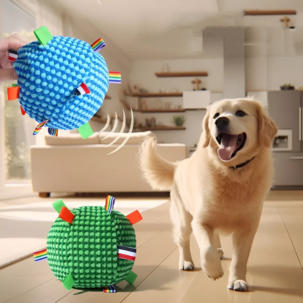 Blue rolling ring dog toy ball approximately 17cm diameter for molar exercise and interactive play