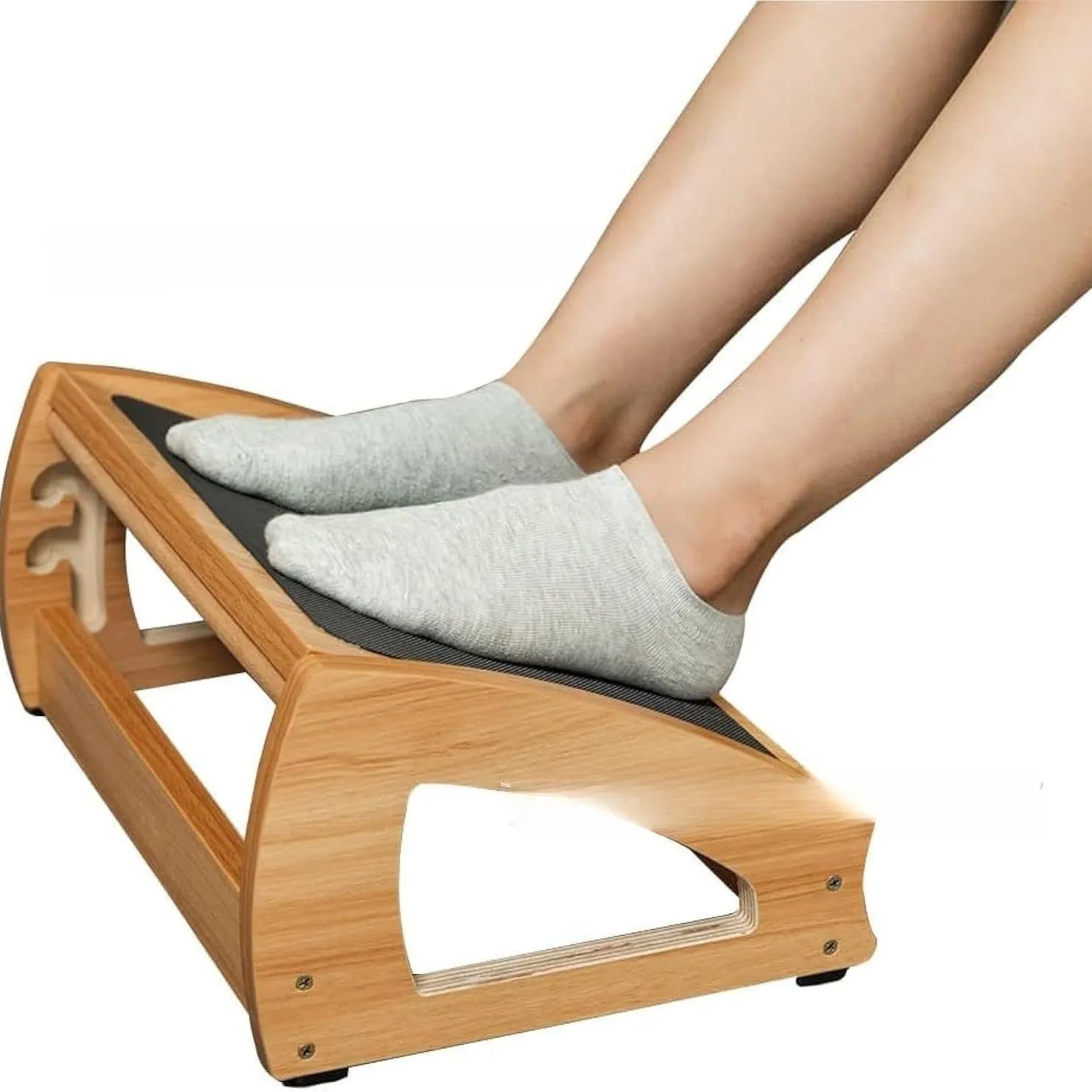 Wooden adjustable bamboo office desk footstool in wood colour modern design