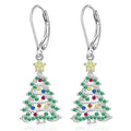 Women's Christmas tree earrings with star shape and white gold colour plating