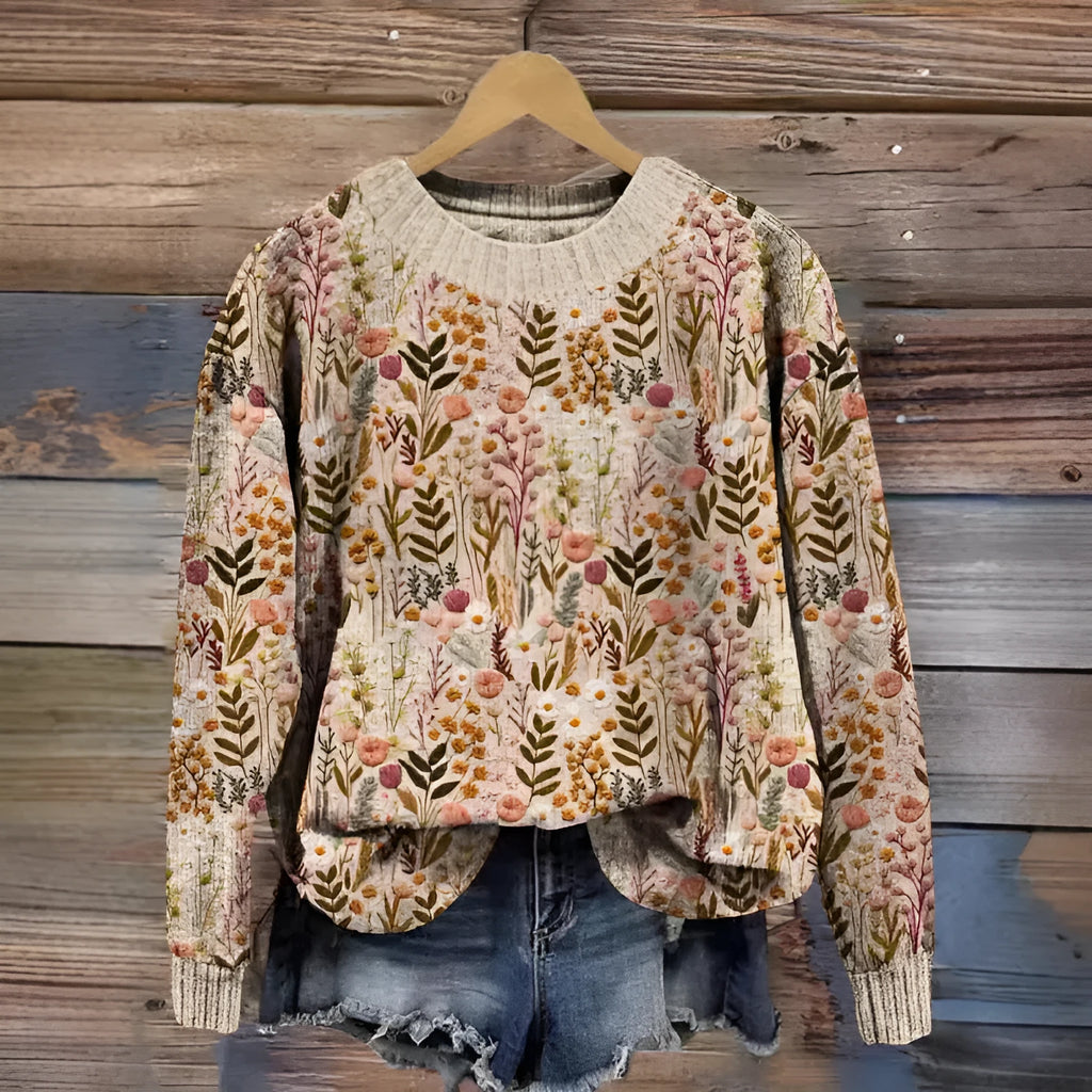 Little Flower patterned digital print sweater with a round neck, shown in one of its many available colours.