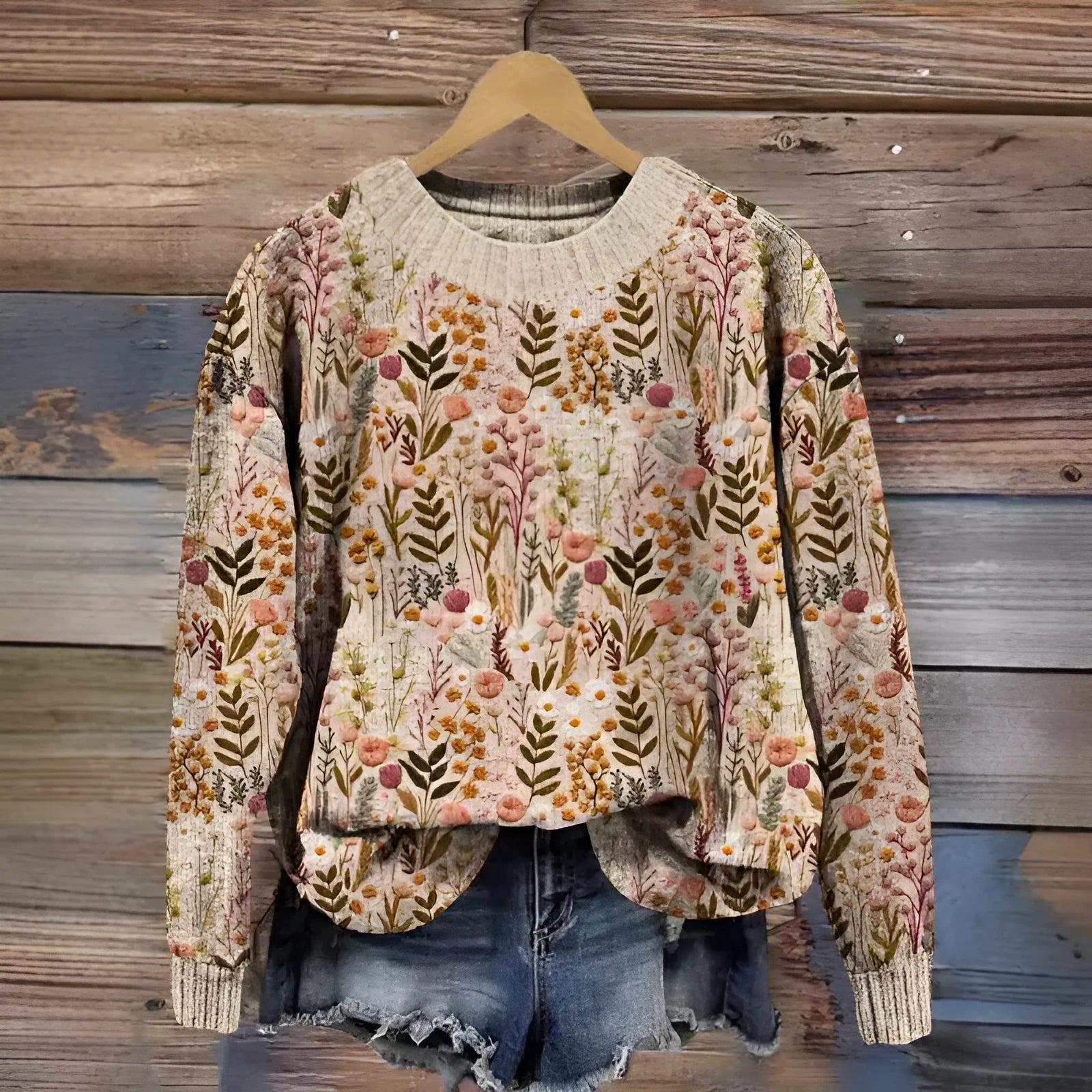 Little Flower patterned digital print sweater with a round neck, shown in one of its many available colours.
