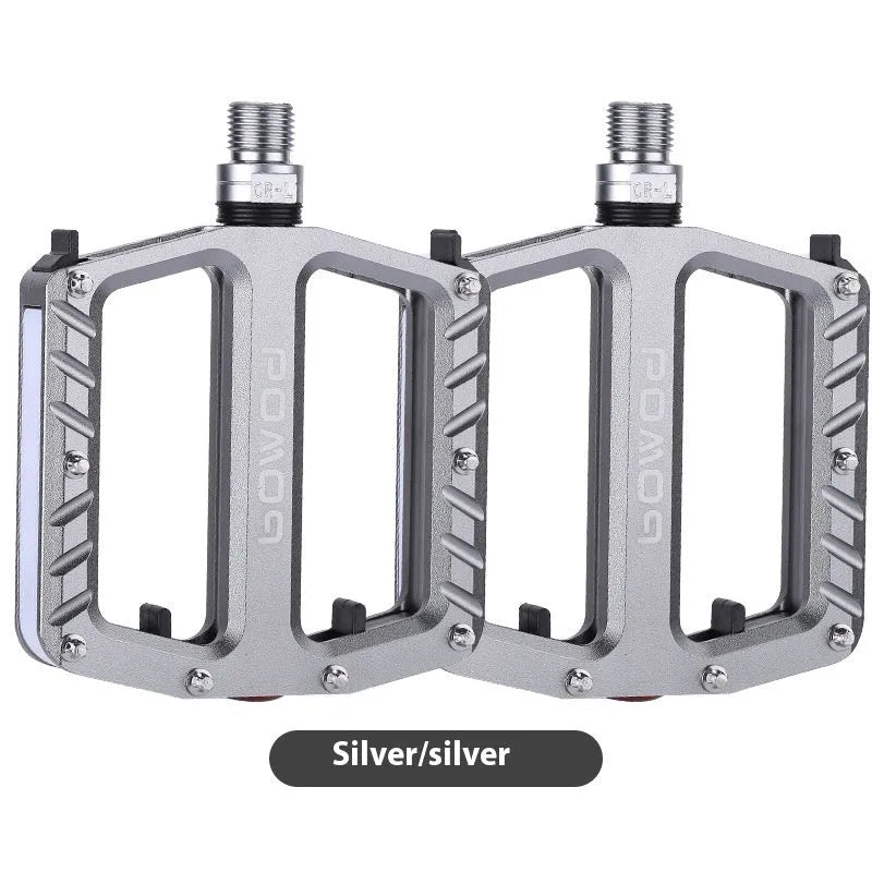 Aluminium alloy bicycle pedals with integrated LED illumination in black purple red gold titanium colour options