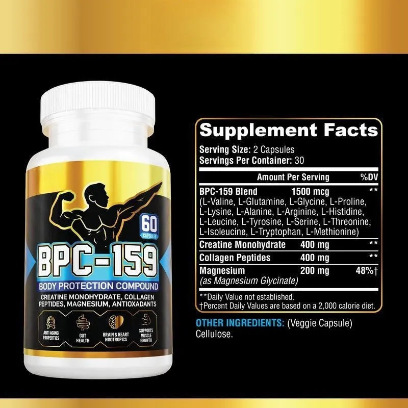 A single bottle of body energy support dietary supplement capsules on a plain background.