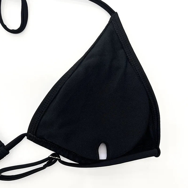 Women's black mesh four-piece swimsuit bikini set with long sleeves