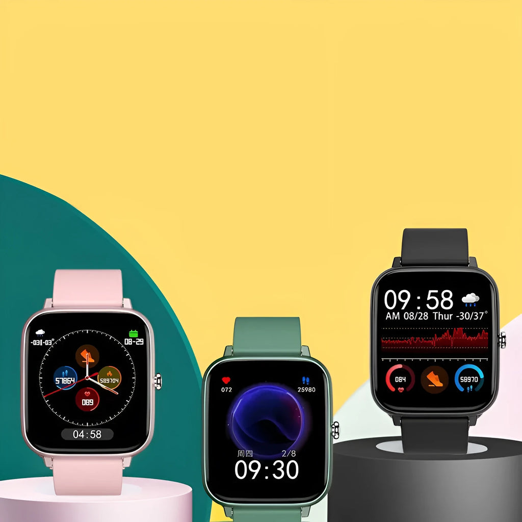 Smartwatch with 1.54 full touch screen, TPU strap, Bluetooth calling, music playback, pink black green