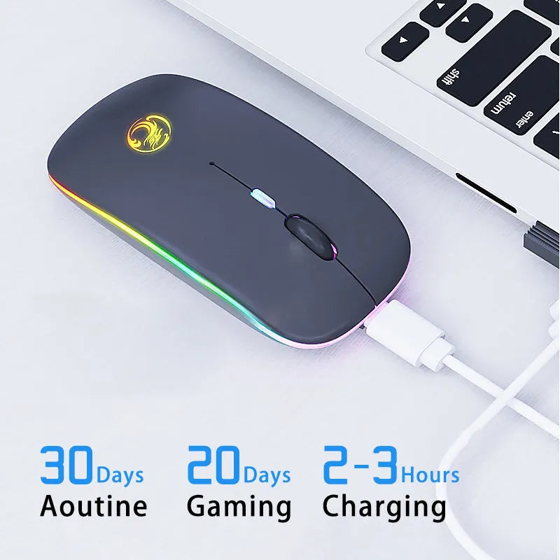 Luminous charging Bluetooth dual-mode wireless silent mouse in black or white with adjustable DPI