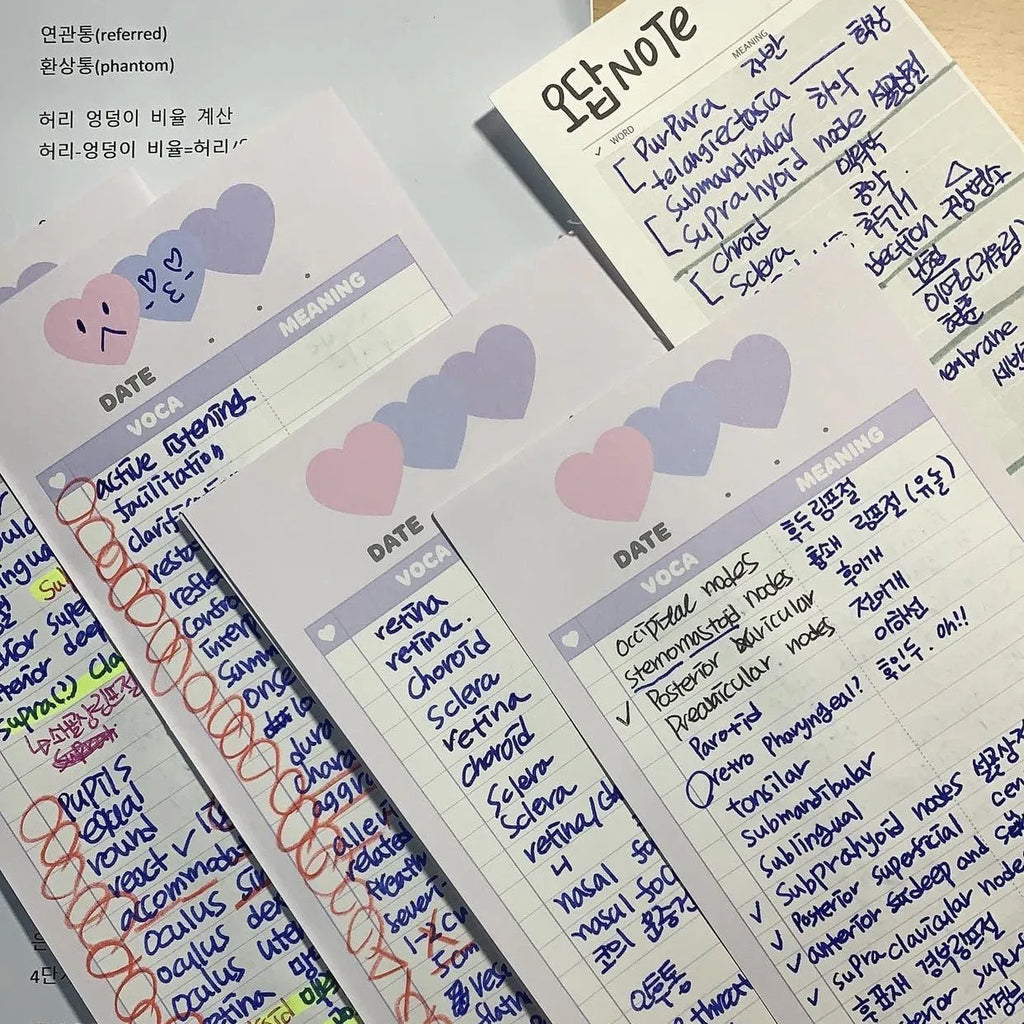 B5 half-size English learning notepad with double-sided printing in choice of pink, purple or blue cover