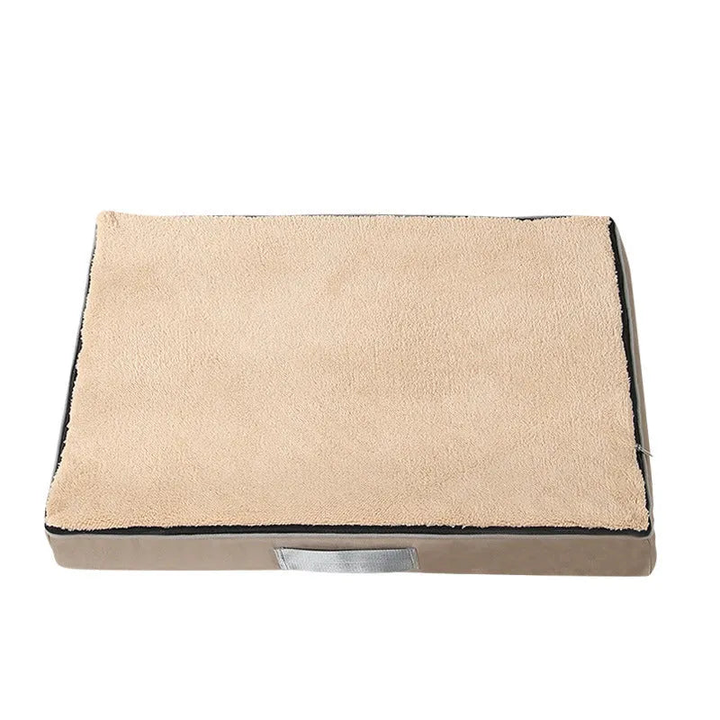Removable washable memory sponge dog mat in brown, showing size and texture.