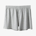 Men's cotton boxer shorts in light grey, dark blue and black colours showing high waist loose fit design