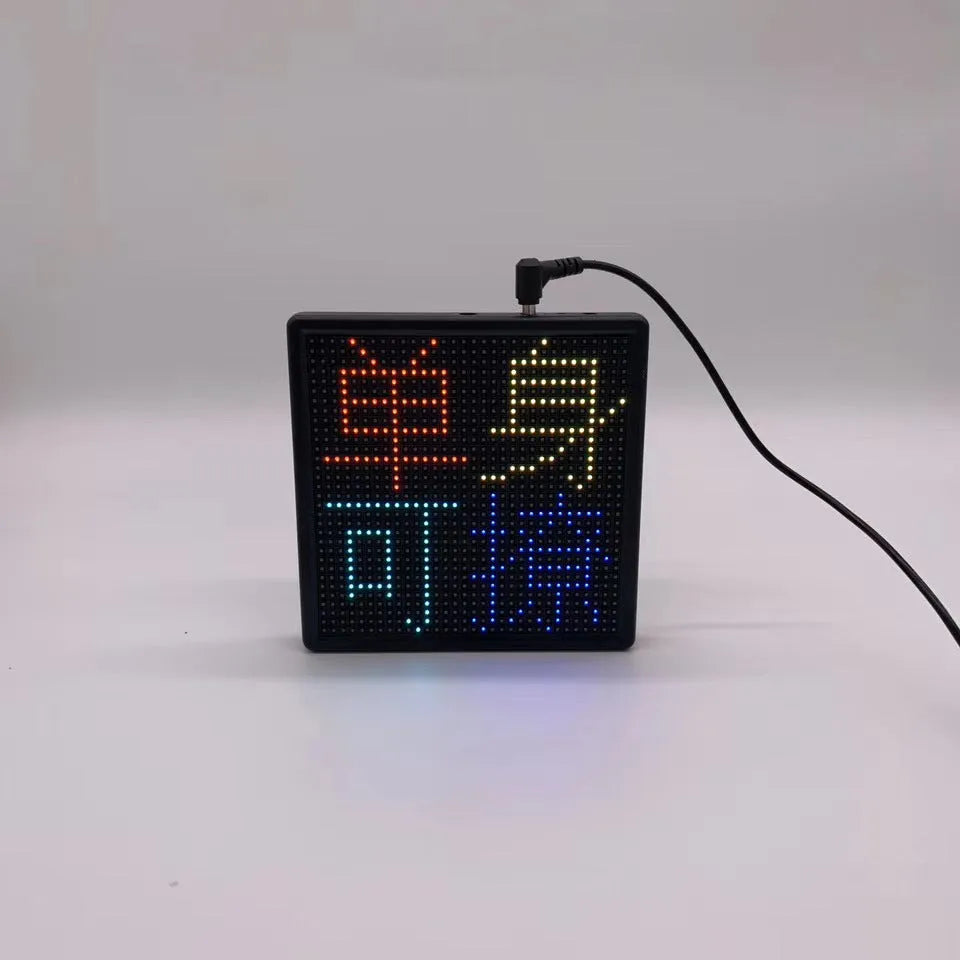 Aluminium-framed Bluetooth wireless car LED display screen showing a full-colour graphic.