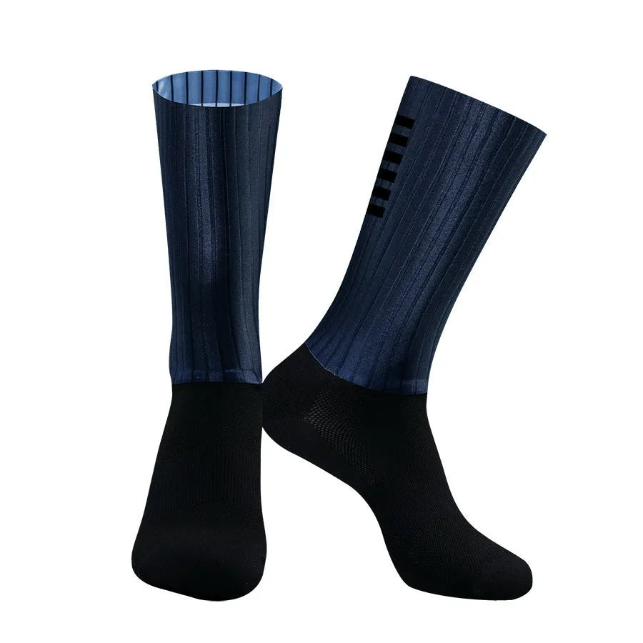 Athletic socks for sports in orange, black, purple, white, grey, and dark blue colours
