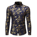 Men's casual shirt with metal bronzing printed lapel design in four colour options