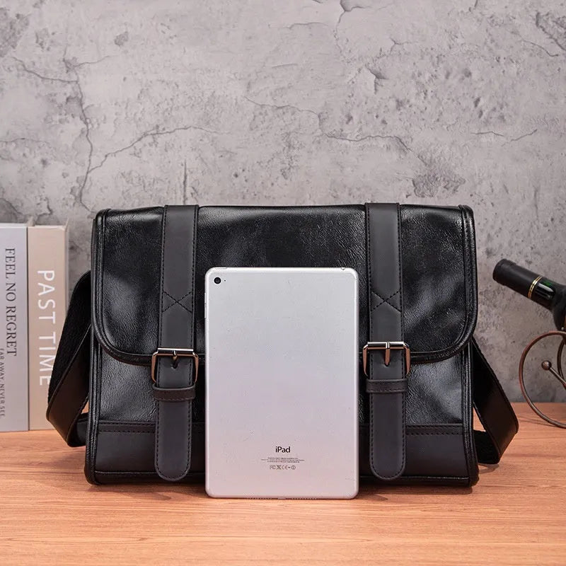 Black Korean style men's commuter backpack with anti-theft design and contrast stitching