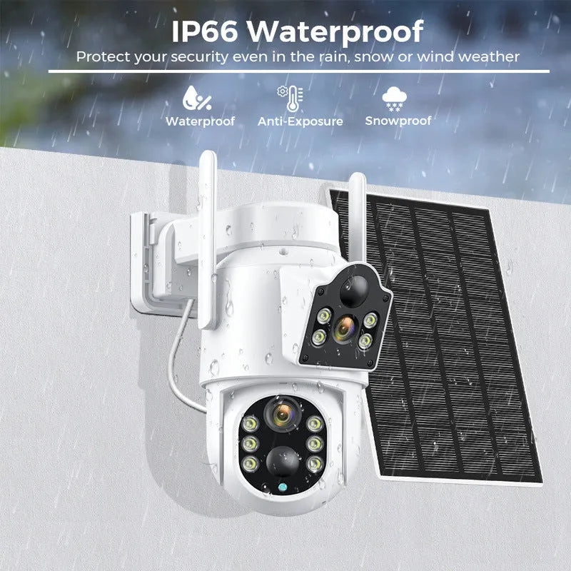 Outdoor solar-powered wireless wifi security camera with 4MP HD resolution and night vision