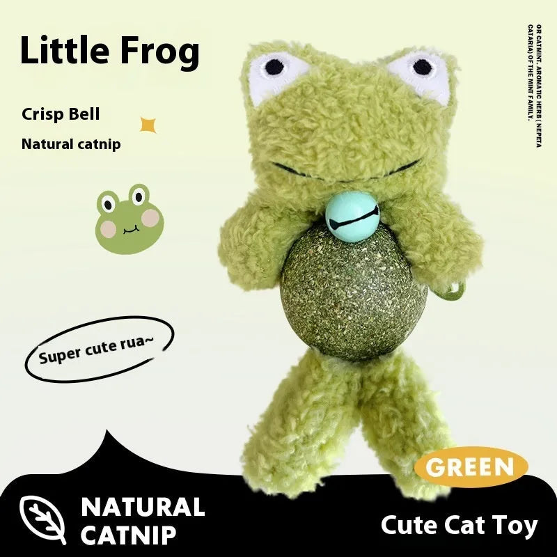 Plush catnip ball toy shaped as a character, showing 15cm height, with mint ball inside.