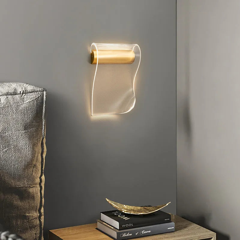 Adjustable bend wall lamp with acrylic shade in left and right bend configurations