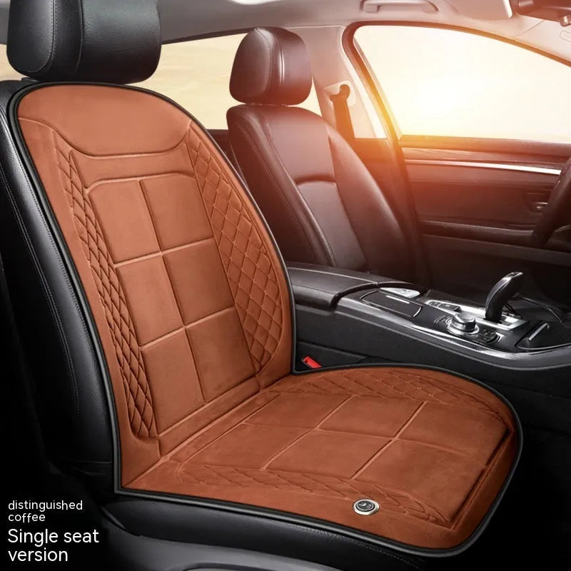 Car heating cushion on vehicle seat showing automatic heating function and cotton fill construction.