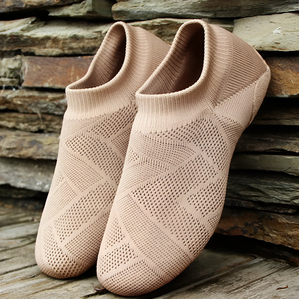 Camel colour Latin dance shoes with cotton mesh upper and leather sole
